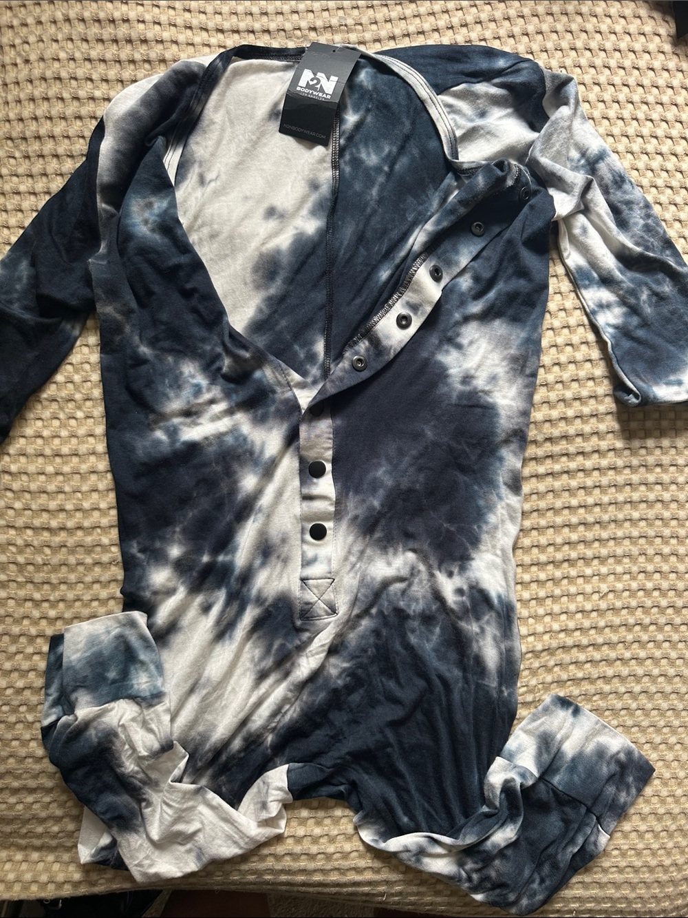 Tie-Dye Navy and White Men's Henley Romper